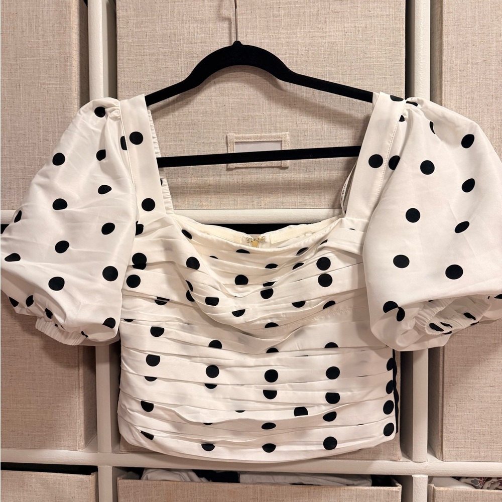 Self-Portrait White Crop Top with Black Polka Dots